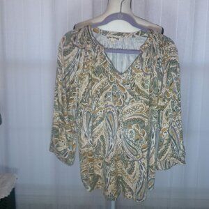 HOPE SPRINGS 3/4 Sleeve V-Neck Multi-Color Blouse L